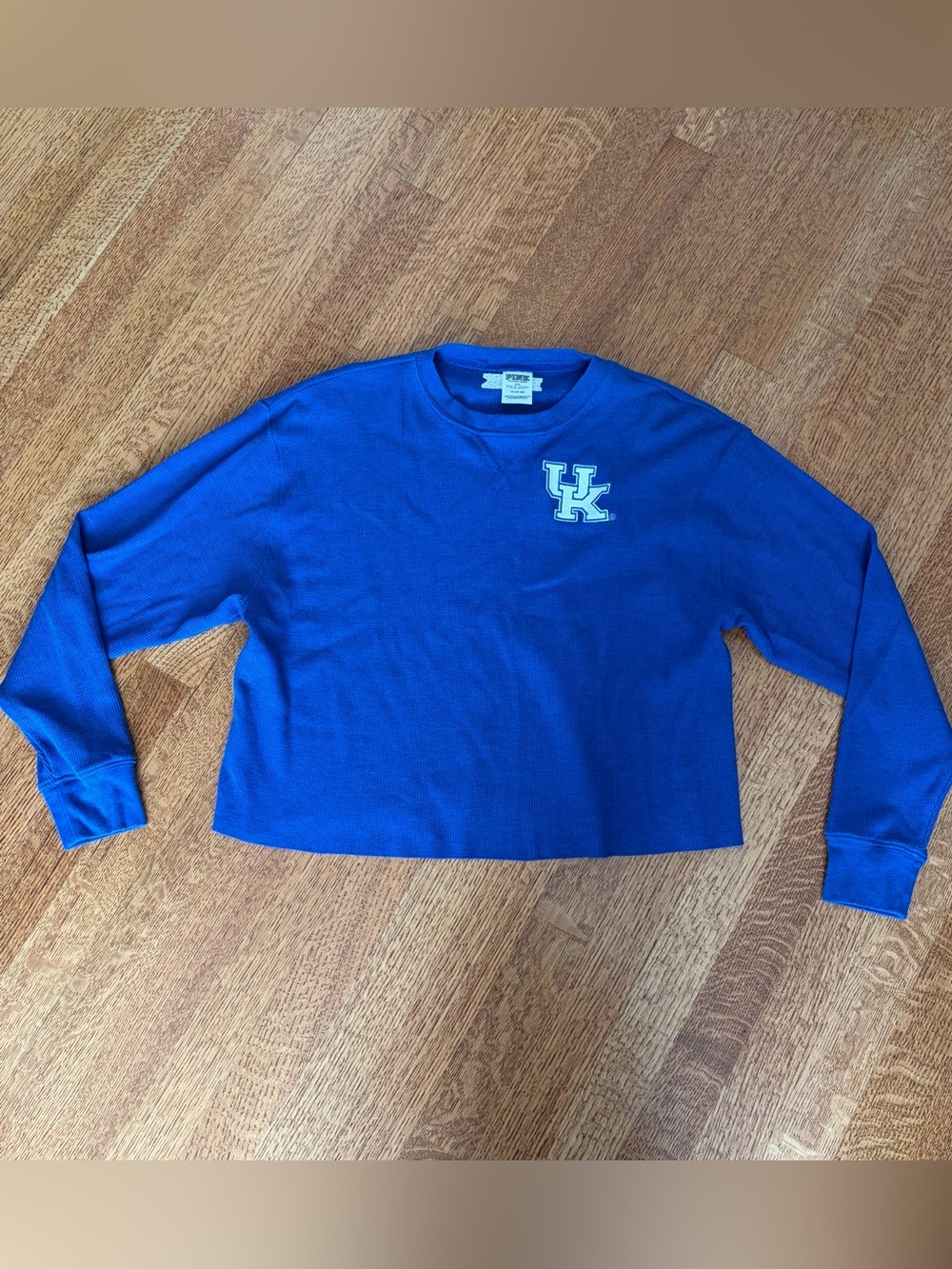 VS PINK University of Kentucky Wildcats Waffle Knit Cropped Long Sleeve Shirt XS